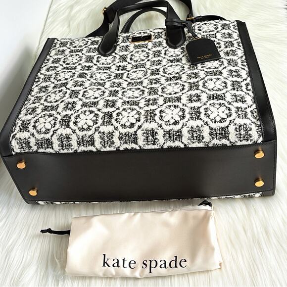 NWT Kate Spade Manhattan Spade Flower Monogram Tweed Large Tote Purse - Picture 10 of 12